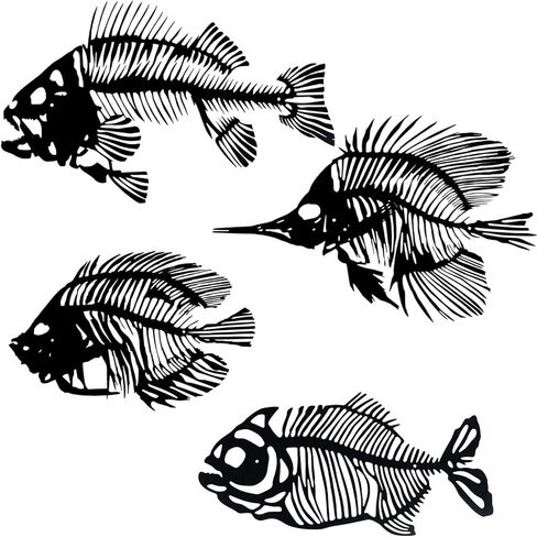 CONEHOY 4 Pcs Metal Wall Art Fish Sculpture Nautical Style Art Decor Black Hanging Metal Fish Bone Rustic Wall Decor for Home Living Room Bedroom Bathroom Office Window Indoor Outdoor in Kuwait