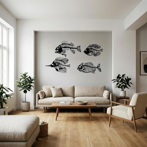 CONEHOY 4 Pcs Metal Wall Art Fish Sculpture Nautical Style Art Decor Black Hanging Metal Fish Bone Rustic Wall Decor for Home Living Room Bedroom Bathroom Office Window Indoor Outdoor in Kuwait