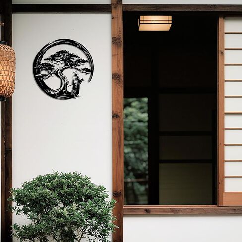 ديكور JEWLOVE Samurai - ديكور المنزل الياباني مع تصميم شجرة، ديكور حائط معدني لعيد الميلاد، عيد الشكر، فن جداري ياباني مثالي لغرفة المعيشة، الحديقة، غرفة موضوع الرسوم المتحركة، 12.2 × 12.2 بوصة in Kuwait