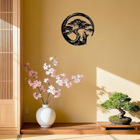 ديكور JEWLOVE Samurai - ديكور المنزل الياباني مع تصميم شجرة، ديكور حائط معدني لعيد الميلاد، عيد الشكر، فن جداري ياباني مثالي لغرفة المعيشة، الحديقة، غرفة موضوع الرسوم المتحركة، 12.2 × 12.2 بوصة in Kuwait