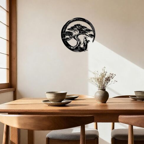 ديكور JEWLOVE Samurai - ديكور المنزل الياباني مع تصميم شجرة، ديكور حائط معدني لعيد الميلاد، عيد الشكر، فن جداري ياباني مثالي لغرفة المعيشة، الحديقة، غرفة موضوع الرسوم المتحركة، 12.2 × 12.2 بوصة in Kuwait