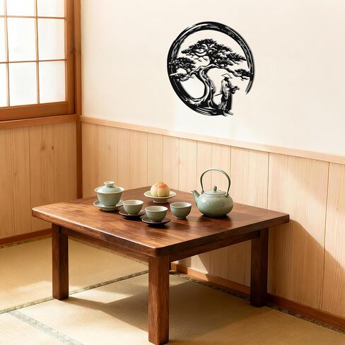 ديكور JEWLOVE Samurai - ديكور المنزل الياباني مع تصميم شجرة، ديكور حائط معدني لعيد الميلاد، عيد الشكر، فن جداري ياباني مثالي لغرفة المعيشة، الحديقة، غرفة موضوع الرسوم المتحركة، 12.2 × 12.2 بوصة in Kuwait