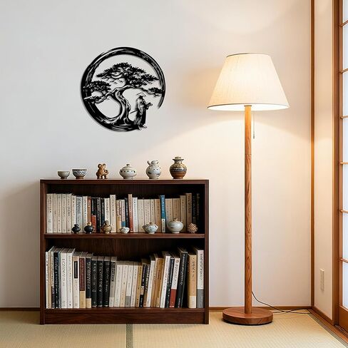 ديكور JEWLOVE Samurai - ديكور المنزل الياباني مع تصميم شجرة، ديكور حائط معدني لعيد الميلاد، عيد الشكر، فن جداري ياباني مثالي لغرفة المعيشة، الحديقة، غرفة موضوع الرسوم المتحركة، 12.2 × 12.2 بوصة in Kuwait