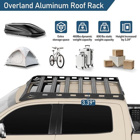 Hooke Road Tundra Roof Rack Aluminum Cross Bars for 2014-2021 Toyota Tundra CrewMax (4 Full-Size Doors), 400 lbs Load Capacity, Lightweight Overland Rooftop Cargo Carrier Basket in Saudi Arabia