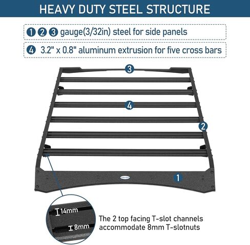 Hooke Road Tundra Roof Rack Aluminum Cross Bars for 2014-2021 Toyota Tundra CrewMax (4 Full-Size Doors), 400 lbs Load Capacity, Lightweight Overland Rooftop Cargo Carrier Basket in Saudi Arabia