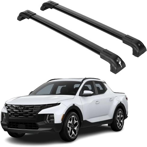 قضبان متقاطعة لرف السقف ERKUL شديدة التحمل بوزن 220 رطلًا لشركة Hyundai Santa Cruz 2022-2026 | حوامل معدنية صلبة | قضبان عرضية من الألومنيوم مع قفل مضاد للسرقة على السطح - متوافقة مع القضبان المتساطحة - باللون الأسود in Kuwait