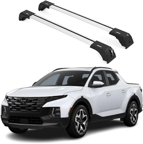 قضبان متقاطعة لرف السقف ERKUL شديدة التحمل بوزن 220 رطلًا لشركة Hyundai Santa Cruz 2022-2026 | حوامل معدنية صلبة | قضبان عرضية من الألومنيوم مع قفل مضاد للسرقة على السطح - متوافقة مع القضبان المتساطحة - باللون الأسود in Kuwait