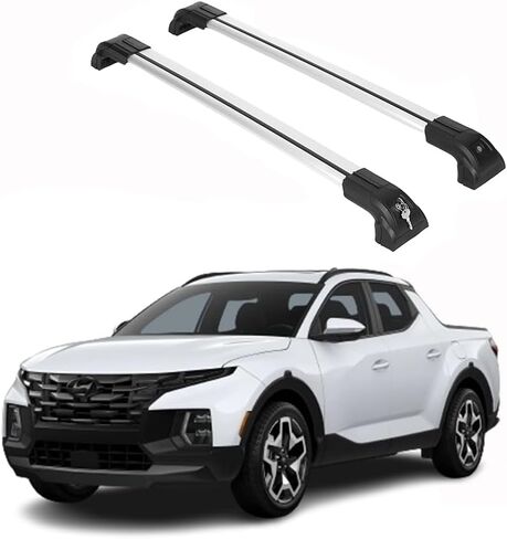 قضبان متقاطعة لرف السقف ERKUL شديدة التحمل بوزن 220 رطلًا لشركة Hyundai Santa Cruz 2022-2026 | حوامل معدنية صلبة | قضبان عرضية من الألومنيوم مع قفل مضاد للسرقة على السطح - متوافقة مع القضبان المتساطحة - باللون الأسود in Kuwait
