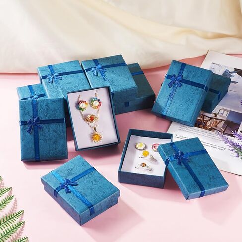 KISSITTY 12Pcs Steel Blue Rectangle Jewelry Gift Boxes Cardboard Paper Jewelry Boxes Necklace Earring Ring Package Boxes 3.64x2.74x1.08 Inch for Birthday Wedding Christmas in Saudi Arabia