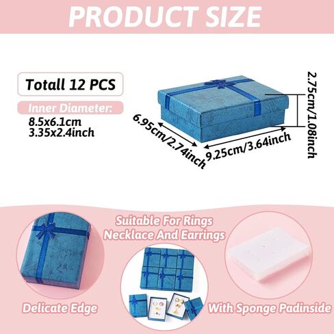 KISSITTY 12Pcs Steel Blue Rectangle Jewelry Gift Boxes Cardboard Paper Jewelry Boxes Necklace Earring Ring Package Boxes 3.64x2.74x1.08 Inch for Birthday Wedding Christmas in Saudi Arabia