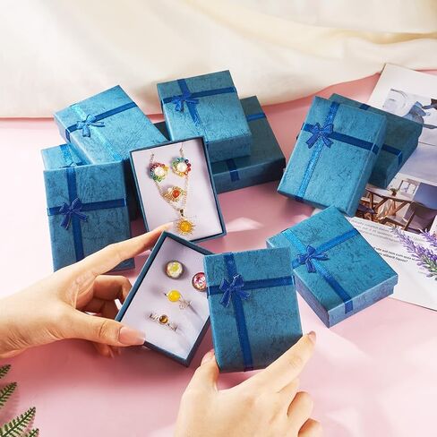 KISSITTY 12Pcs Steel Blue Rectangle Jewelry Gift Boxes Cardboard Paper Jewelry Boxes Necklace Earring Ring Package Boxes 3.64x2.74x1.08 Inch for Birthday Wedding Christmas in Saudi Arabia
