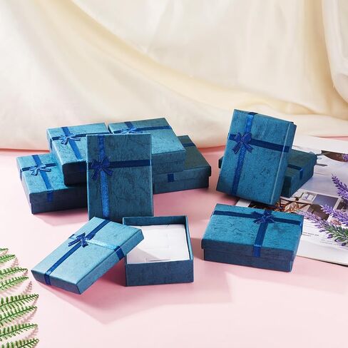 KISSITTY 12Pcs Steel Blue Rectangle Jewelry Gift Boxes Cardboard Paper Jewelry Boxes Necklace Earring Ring Package Boxes 3.64x2.74x1.08 Inch for Birthday Wedding Christmas in Saudi Arabia