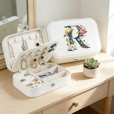 Monogram Jewelry Box Portable Print Jewelry Box, Black Compact Jewelry Box Travel Jewelry Case Travel Case Organizer Bag Storage Box Jewelry Holder For Necklace Earrings Rings Bracelet (Letter R) in Saudi Arabia