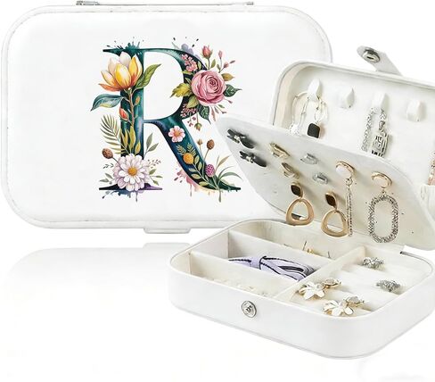 Monogram Jewelry Box Portable Print Jewelry Box, Black Compact Jewelry Box Travel Jewelry Case Travel Case Organizer Bag Storage Box Jewelry Holder For Necklace Earrings Rings Bracelet (Letter R) in Saudi Arabia