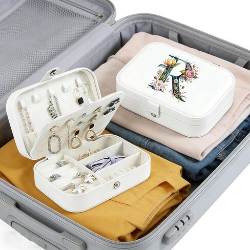 Monogram Jewelry Box Portable Print Jewelry Box, Black Compact Jewelry Box Travel Jewelry Case Travel Case Organizer Bag Storage Box Jewelry Holder For Necklace Earrings Rings Bracelet (Letter R) in Saudi Arabia