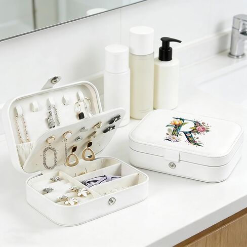 Monogram Jewelry Box Portable Print Jewelry Box, Black Compact Jewelry Box Travel Jewelry Case Travel Case Organizer Bag Storage Box Jewelry Holder For Necklace Earrings Rings Bracelet (Letter R) in Saudi Arabia