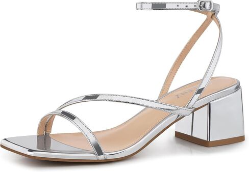 Women Strappy Low Heels: 2.15 Inch Block Heeled Sandals,Comfortable Dressy Sexy Party Casual Sandal Black White Nude Brown Gold Silver Summer Heels in Kuwait