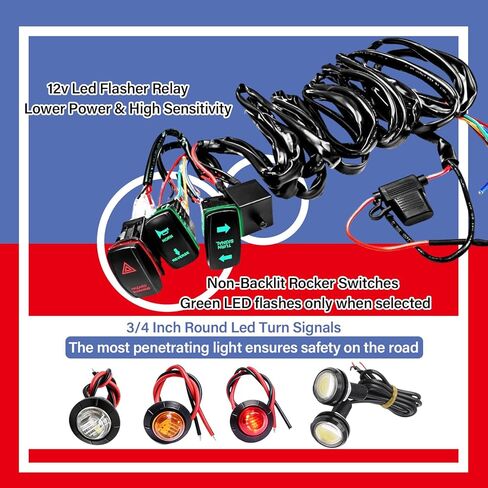 Universal ATV UTV Turn Signal Kit Street Legal,Horn Reverse Hazard Turn Light Rocker Switch,Plug and Play Side by Side Blinker Kit,Compatible With Polaris Can-Am Golf Cart Kawasaki, Pionee in Kuwait