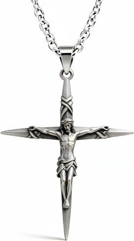 Nail Cross Necklace for Men Women, 925 Sterling Silver Crucifix Jesus Cross Pendant, Cross Pendant with Silver Chain, Jewelry Religious Gift for Men Women in Saudi Arabia