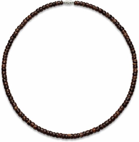 Native Treasure Mens Womens Necklace Choker Philippine Handmade Brown Coconut Heishe Beads, Summer Beach Hawaiian Surfer Vibe, Stainless Steel Cable in Saudi Arabia