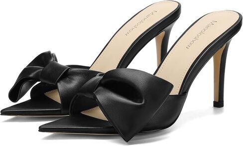Women's Pointed Open Toe Heels With Bow Fashion Sexy High Kitten Heels Summer Slip on Mules Stiletto Backless Heeled Sandals for Party Daily in Saudi Arabia