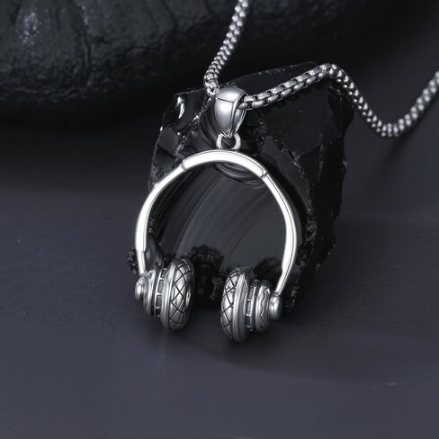 Music Headphone Necklace 925 Sterling Silver Music Pendant Rock Lover Hip-hop Jewelry Gift for Men Women in Saudi Arabia
