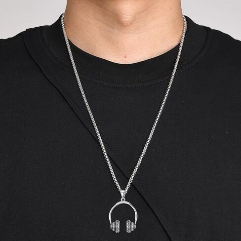 Music Headphone Necklace 925 Sterling Silver Music Pendant Rock Lover Hip-hop Jewelry Gift for Men Women in Saudi Arabia