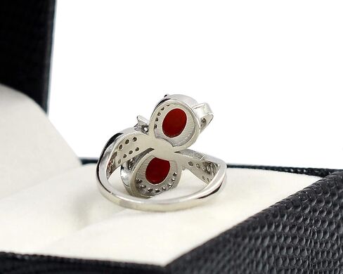May Birthstone Natural 7X5 MM Coral Cabochon Gemstone Oval Shape 925 Sterling Silver Two Stone Solitaire Unisex Proposal Ring Love and Friendship Gift For Girlfriend Gift in Saudi Arabia