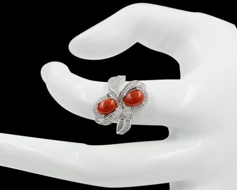 May Birthstone Natural 7X5 MM Coral Cabochon Gemstone Oval Shape 925 Sterling Silver Two Stone Solitaire Unisex Proposal Ring Love and Friendship Gift For Girlfriend Gift in Saudi Arabia