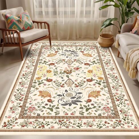 Washable Rugs 5x7 Vintage Floral Area Rug - Boho Floral Carpet for Living Room Bedroom Dining Room Kids Playroom Home Decor Non Slip Carpet - Brown in Saudi Arabia