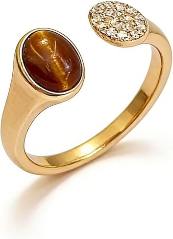 Gold Tiger Eye Knuckle Open Rings for Women Vintage Adjustable Crystal Chunky Bohemian Statement Joint Rings Trendy Party Banquet Jewelry Gift Accessories Wedding Jewelry in Saudi Arabia