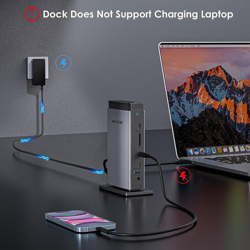 قاعدة توصيل WAVLINK USB C مع 3 HDMI، قاعدة كمبيوتر محمول 15 في 1 شاشة ثلاثية 4K+Dual 2K، شحن 100 واط لجهاز M1 M2 M3 Mac وWindows، 5 منافذ USB، 2DP، منفذ إيثرنت 1 جيجابت في الثانية، صوت/ميكروفون، SD/TF in Kuwait