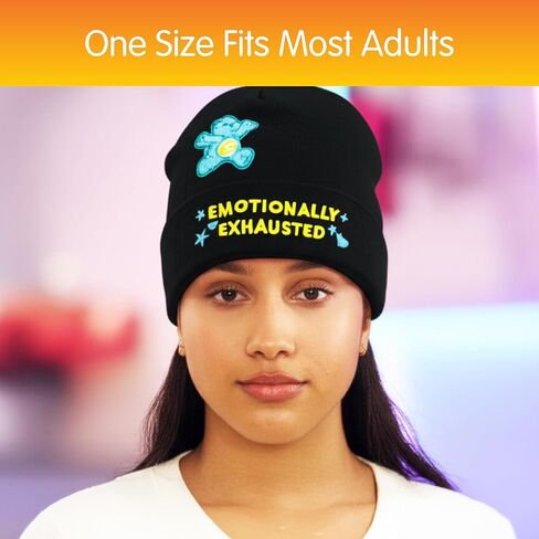 Care Bears Beanie Hat, Emotionally Exhausted Winter Knit Cap with Cuff, Black, One Size in Saudi Arabia