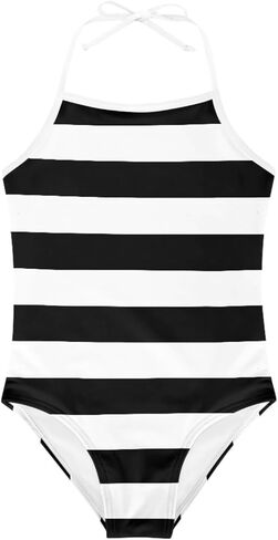 KiuLoam Black and White Fashion Stripe Girls One-Piece Swimsuit Quick Dry Beach Swim Bathing Suit for 3-8 Years Little Girls in Kuwait