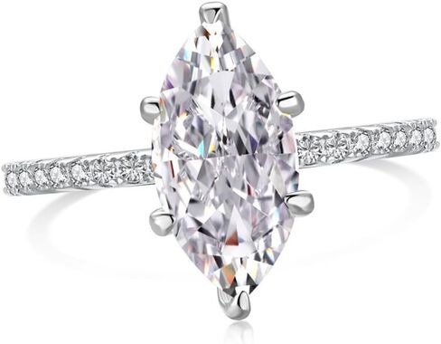 2CT Marquise Cut 18K White/Gold Plated Lab Grown Diamond Ring, Simulated Rings for Women, D Color VVS1 Clarity Eternity Promise Ring for Wedding Engagement Anniversary in Saudi Arabia