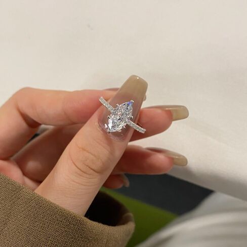 2CT Marquise Cut 18K White/Gold Plated Lab Grown Diamond Ring, Simulated Rings for Women, D Color VVS1 Clarity Eternity Promise Ring for Wedding Engagement Anniversary in Saudi Arabia