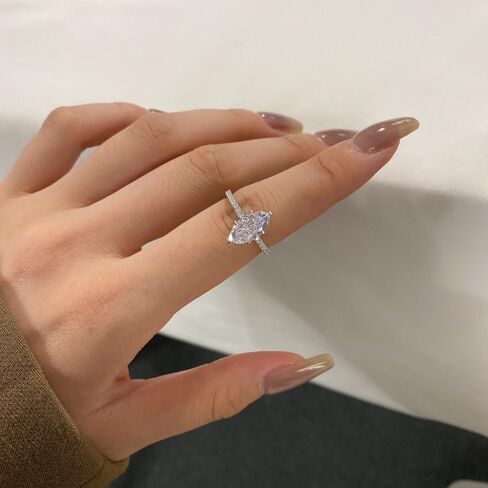 2CT Marquise Cut 18K White/Gold Plated Lab Grown Diamond Ring, Simulated Rings for Women, D Color VVS1 Clarity Eternity Promise Ring for Wedding Engagement Anniversary in Saudi Arabia