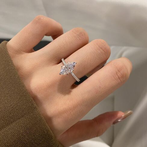 2CT Marquise Cut 18K White/Gold Plated Lab Grown Diamond Ring, Simulated Rings for Women, D Color VVS1 Clarity Eternity Promise Ring for Wedding Engagement Anniversary in Saudi Arabia