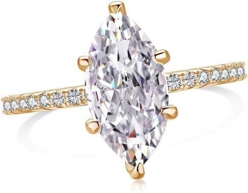 2CT Marquise Cut 18K White/Gold Plated Lab Grown Diamond Ring, Simulated Rings for Women, D Color VVS1 Clarity Eternity Promise Ring for Wedding Engagement Anniversary in Saudi Arabia