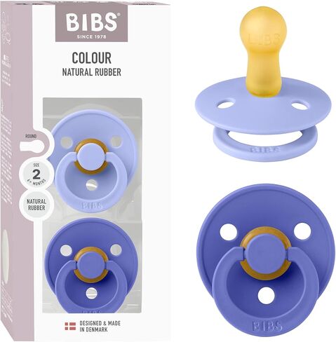 BIBS Pacifiers Colour Collection | Natural Rubber Baby Pacifier | Set of 2 BPA-Free Soothers | Made in Denmark | 0+ Months (Pack of 2) | Baby Blue/White in Saudi Arabia