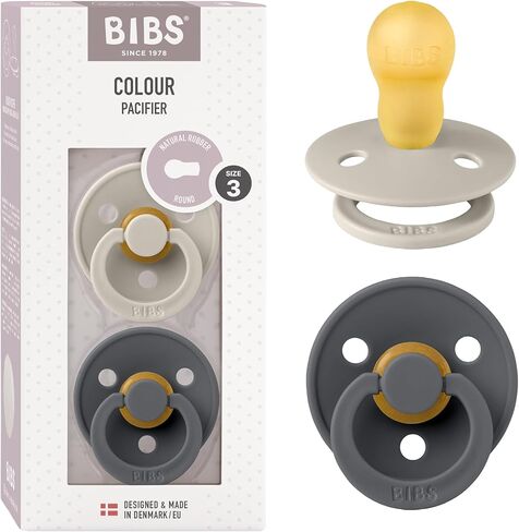 BIBS Pacifiers Colour Collection | Natural Rubber Baby Pacifier | Set of 2 BPA-Free Soothers | Made in Denmark | 0+ Months (Pack of 2) | Baby Blue/White in Saudi Arabia