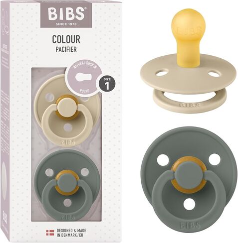 BIBS Pacifiers Colour Collection | Natural Rubber Baby Pacifier | Set of 2 BPA-Free Soothers | Made in Denmark | 0+ Months (Pack of 2) | Baby Blue/White in Saudi Arabia