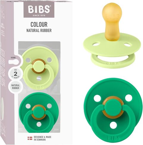 BIBS Pacifiers Colour Collection | Natural Rubber Baby Pacifier | Set of 2 BPA-Free Soothers | Made in Denmark | 0+ Months (Pack of 2) | Baby Blue/White in Saudi Arabia
