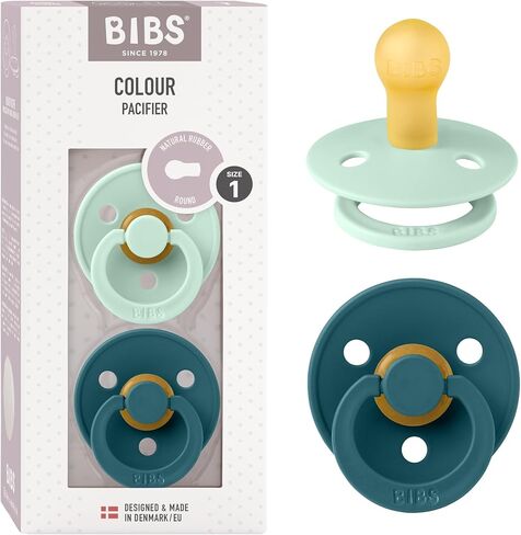 BIBS Pacifiers Colour Collection | Natural Rubber Baby Pacifier | Set of 2 BPA-Free Soothers | Made in Denmark | 0+ Months (Pack of 2) | Baby Blue/White in Saudi Arabia