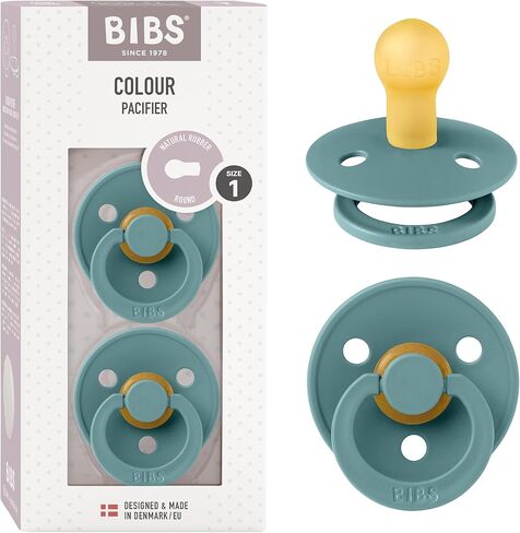 BIBS Pacifiers Colour Collection | Natural Rubber Baby Pacifier | Set of 2 BPA-Free Soothers | Made in Denmark | 0+ Months (Pack of 2) | Baby Blue/White in Saudi Arabia