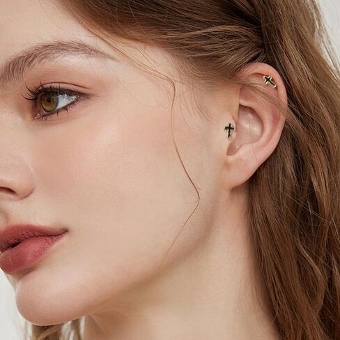 20G أقراط مسطحة الظهر 14K الذهب المسمار الخلفي أقراط 925 الفضة الاسترليني هيبوالرجينيك للنساء آذان حساسة ثعبان صغير عبر القرط النائم in Kuwait