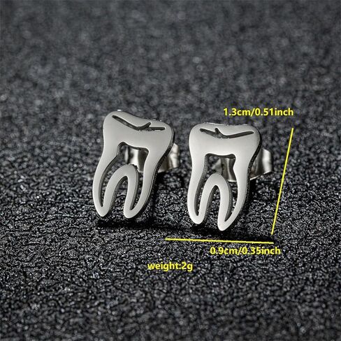 4 Pair Tooth Stud Earrings Set for Women Creative Cute Stainless Steel Earrings Gold/Silver/Black Dental High Polished Earring Unique Jewelry Gifts clotiing in Saudi Arabia