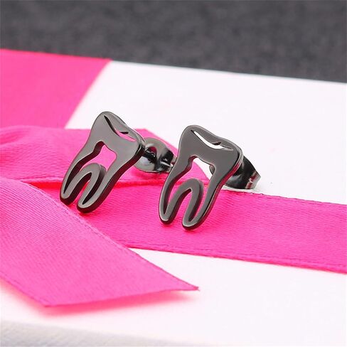 4 Pair Tooth Stud Earrings Set for Women Creative Cute Stainless Steel Earrings Gold/Silver/Black Dental High Polished Earring Unique Jewelry Gifts clotiing in Saudi Arabia