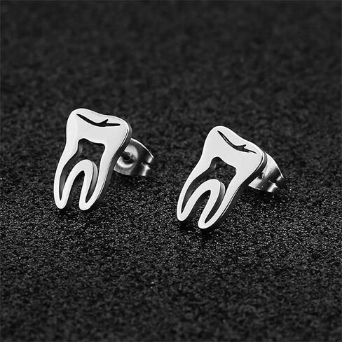 4 Pair Tooth Stud Earrings Set for Women Creative Cute Stainless Steel Earrings Gold/Silver/Black Dental High Polished Earring Unique Jewelry Gifts clotiing in Saudi Arabia
