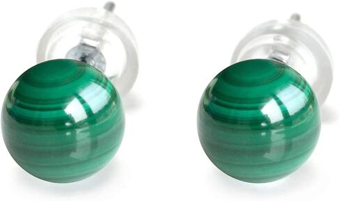 925 Sterling Silver Mineral Malachite Ball Studs Earrings for Women, 6 MM in Saudi Arabia